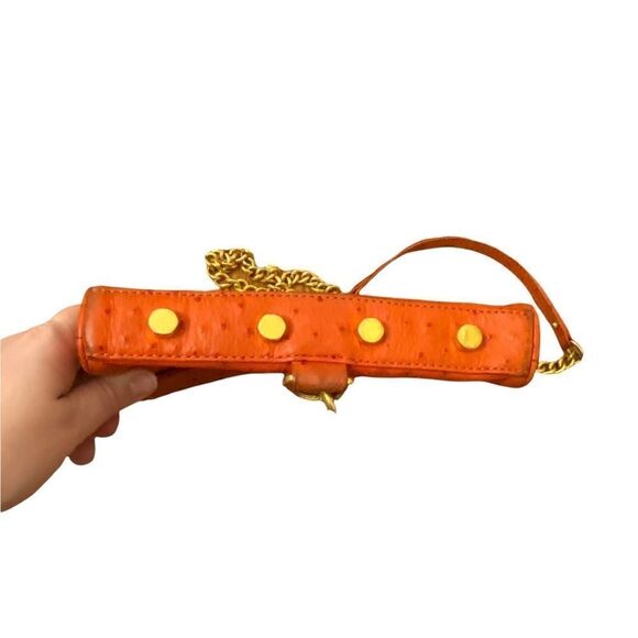 Rebecca Minkoff Mini Mac Orange Ostrich Crossbody Bag Leather - Picture 4 of 7